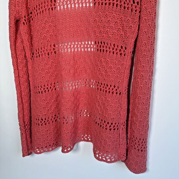 Wooden Ships Open Knit Cardigan Sweater M/L Salmon Red Boho Lightweight Layering - Picture 6 of 11